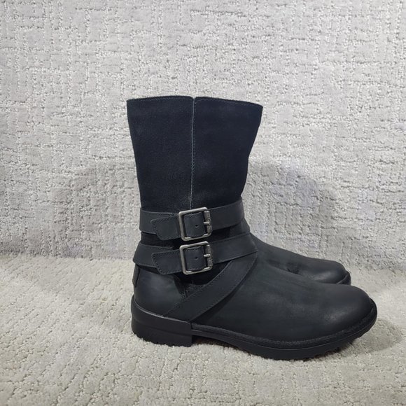 UGG Lorna Women's Size US 6 Black Suede Leather Ankle Biker Moto Boots 1095155 - Picture 4 of 11